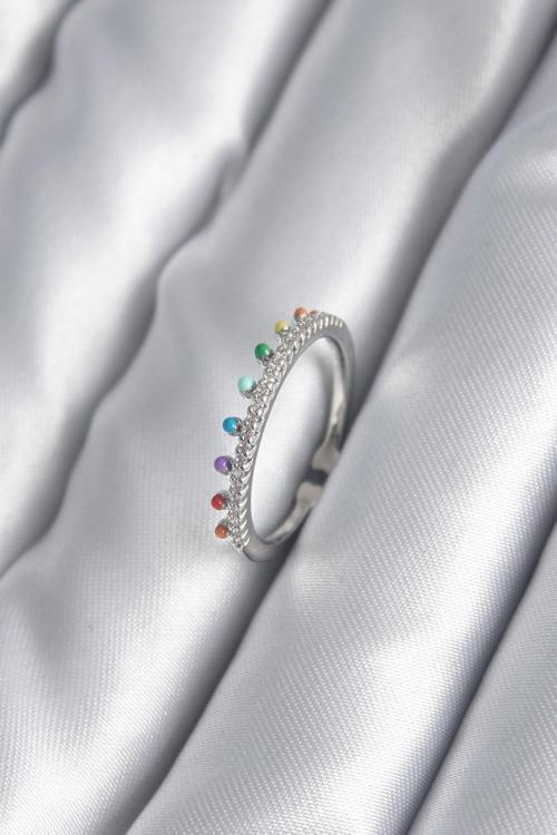 Pirinç Gümüş Renk Zirkon Taş Detay Kadın Yüzük