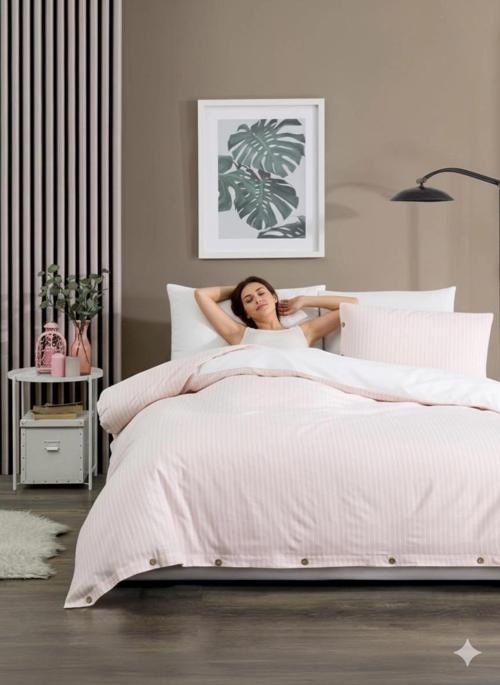 Çift Kişilik %100 Pamuk Ranforce Düğmeli Nevresim Takımı – Lastiksiz Çarşaflı 200x220 cm Krem