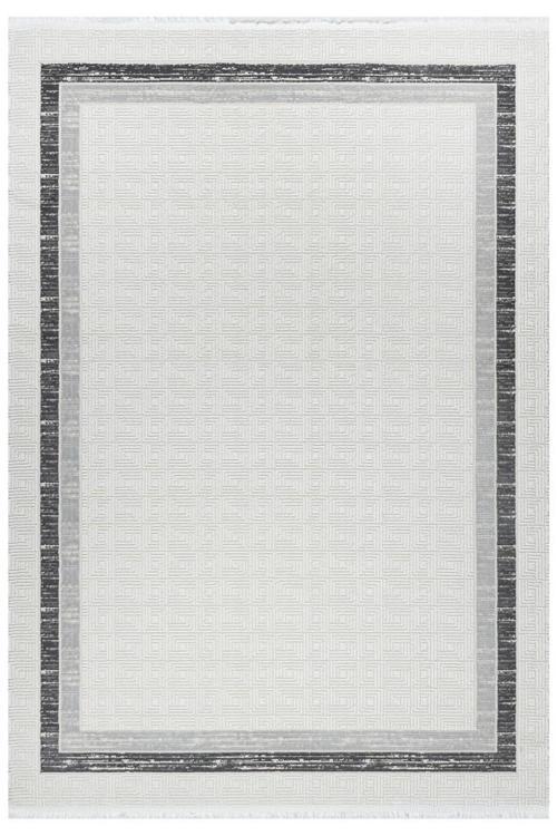 Grid Motifli Geometrik Modern Tasarımlı Pamuk Tabanlı Salon - Oturma Odası Gri Renk Halı