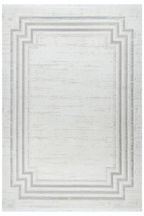 Modern Bordür Desenli Pamuk Tabanlı Salon - Oturma Odası Gri Renk Halı