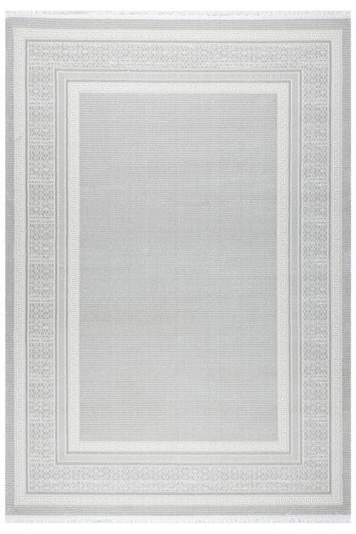 Meander Desenli Pamuk Tabanlı Salon - Oturma Odası  Gri Renk Halı