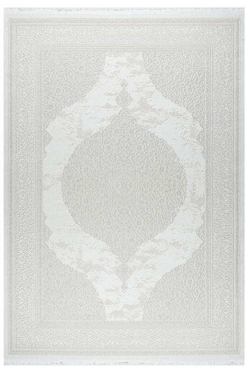 Central Medallion Modern Tasarımlı Pamuk Tabanlı Salon - Oturma Odası Krem Renk Halı