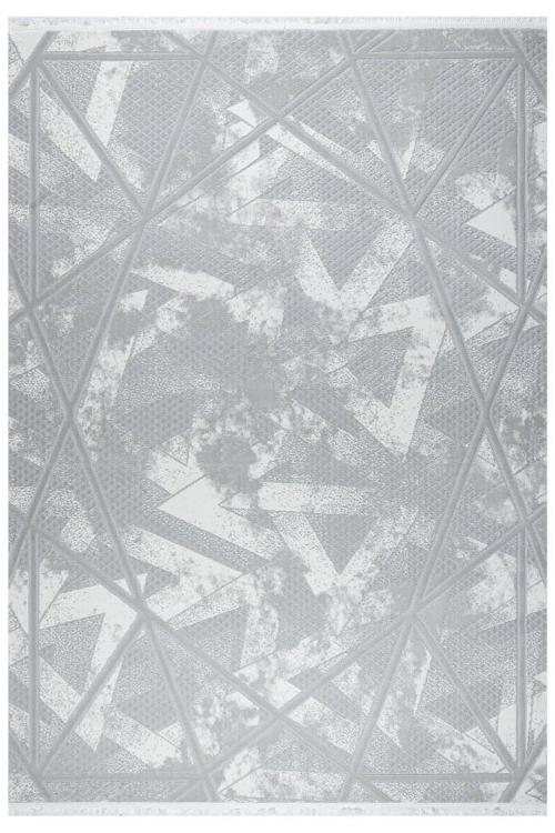 Geometrik Tasarımlı Pamuk Tabanlı Salon - Oturma Odası Gri Renk Halı