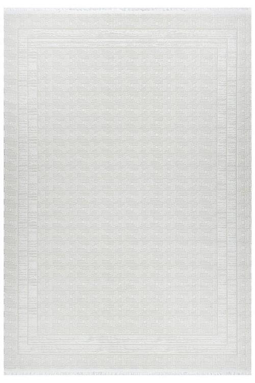 Grid Motifli Geometri Modern Tasarımlı Pamuk Tabanlı Salon - Oturma Odası  Krem Renk Halı