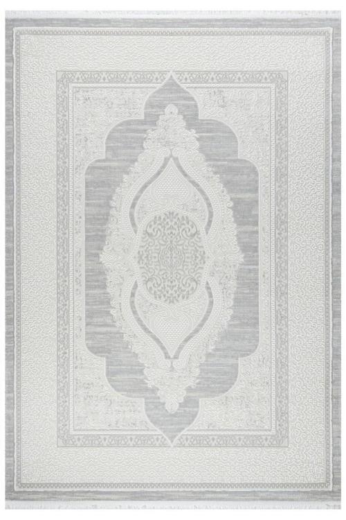 Osmanlı Medalyonlu Halı Desenli Pamuk Tabanlı Salon - Oturma Odası Gri Renk Halı