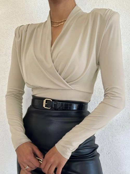Vatkalı Kruvaze Model Sandy Bluz-Bej