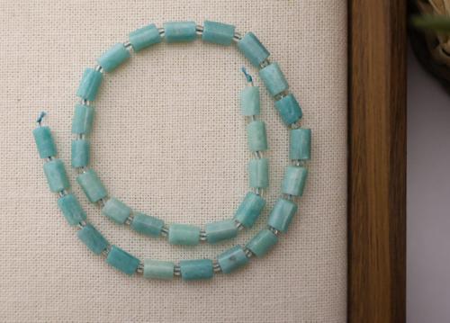 SİLİNDİR KÖŞELİ KESİM AMAZONİT 8X11 MM DOĞAL TAŞ DİZİ- YÜKSEK KALİTELİ DOĞAL TAŞ