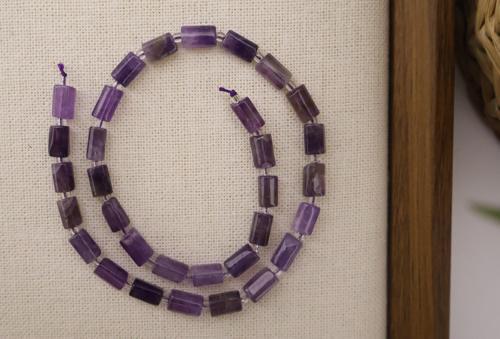 SİLİNDİR KÖŞELİ KESİM AMETİST 8X11 MM DOĞAL TAŞ DİZİ- YÜKSEK KALİTELİ DOĞAL TAŞ