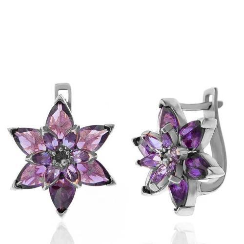 Gümüş Mor Lotus Çiçeği Kadın Küpe