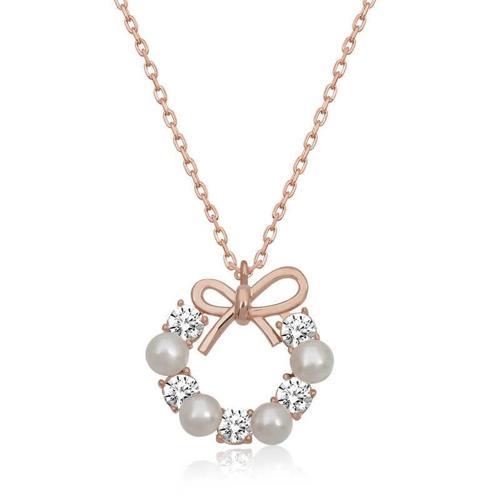 Gümüş Rose İnci Kurdele Kadın Kolye