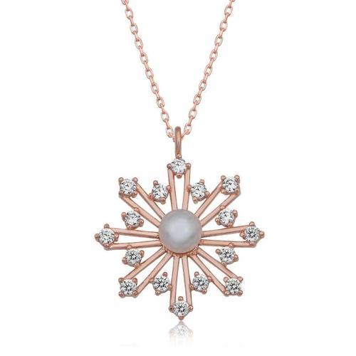 Gümüş Rose İncili Kar Tanesi Kadın Kolye