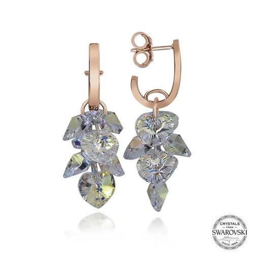 Swa Crystal Taşlı Gümüş Kalp Salkım Sallantılı Çivili Kadın Küpe