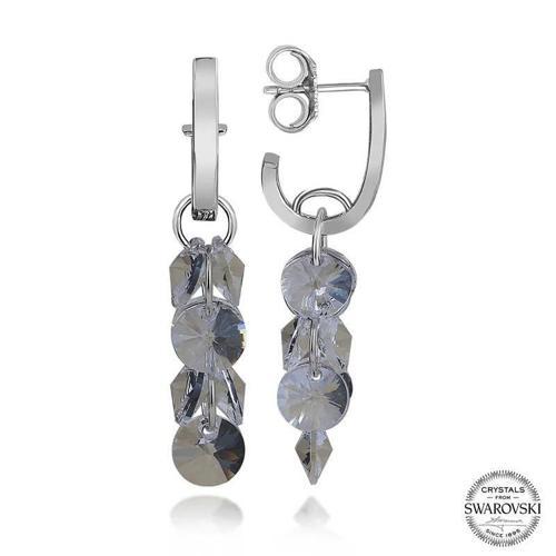 Swa Crystal Taşlı Gümüş Salkım Sallantılı Çivili Kadın Küpe