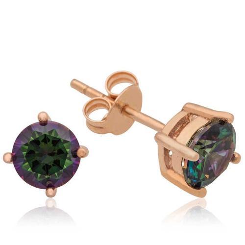 Gümüş Rose 6 Mm Mistik Topaz Çivili Küpe