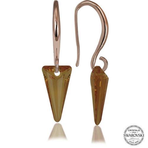 Swa Crystal Taşlı Gümüş Sarı Taşlı Üçgen Sallantılı Kadın Küpe