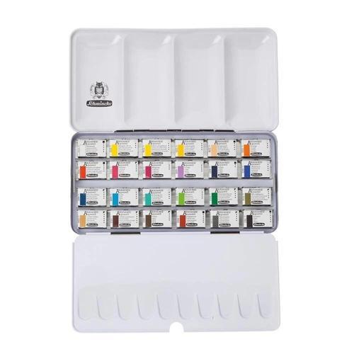 Akademie Aquarell Taş Tablet Sulu Boya Seti Tam Tablet 24 Renk Metal Kutu