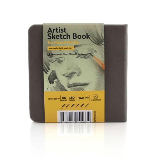 Sketchbook Sert Kapak Eskiz Çizim Defteri 140 gr. 12x12 cm. 80 yp. GRİ