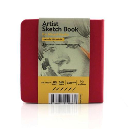 Sketchbook Sert Kapak Eskiz Çizim Defteri 140 gr. 12x12 cm. 80 yp. KIRMIZI