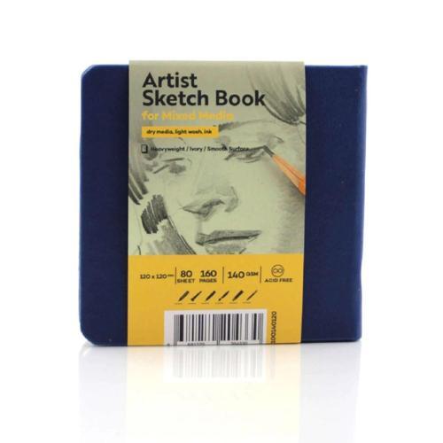 Sketchbook Sert Kapak Eskiz Çizim Defteri 140 gr. 12x12 cm. 80 yp. MAVİ