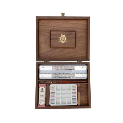 Horadam Aquarell Taş Tablet Sulu Boya Seti Özel Üretim Retro Yarım Tablet 18 Renk Ahşap K