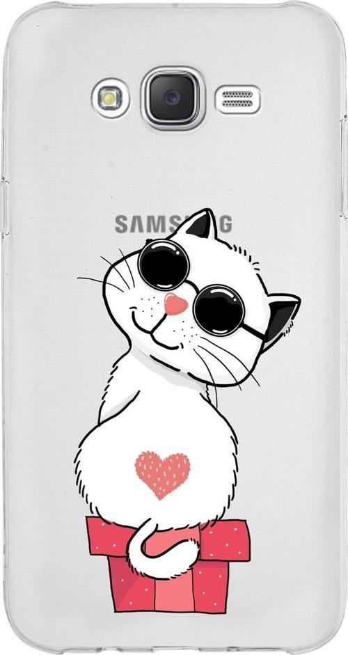 Samsung Galaxy J7 Core Kapak Cool Cat Tasarımlı Şeffaf Silikon Kılıf