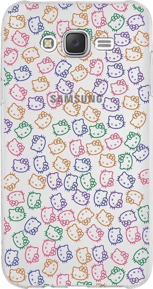 Samsung Galaxy J7 Core Kapak Hello Kitty Tasarımlı Şeffaf Silikon Kılıf