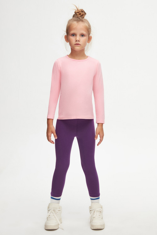 Pembe Basic Mevsimlik Likralı Uzun Kollu Kız Çocuk Tişört