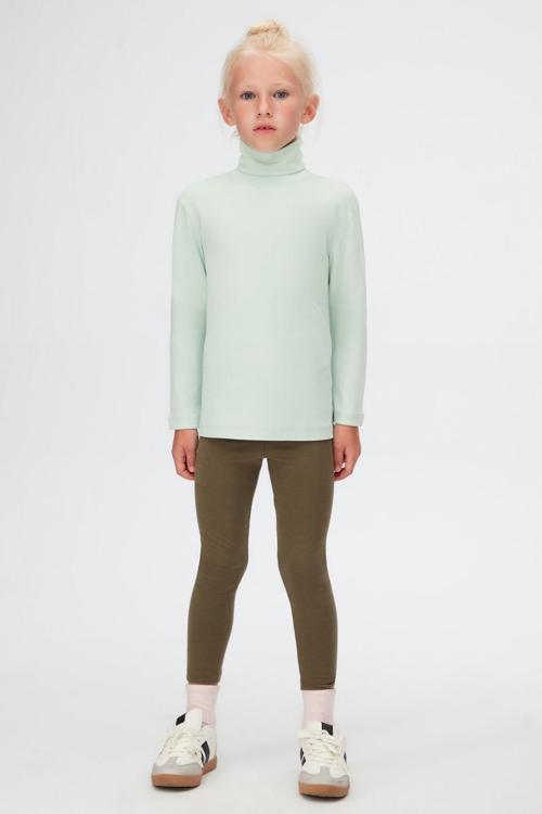 Soft Yeşil Basic Kışlık Tam Balıkçı Yaka Uzun Kollu Kız Çocuk Tişört