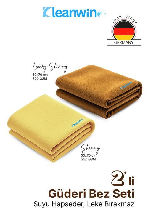 2’Li Premium Shammy Güderi Kurulama Bezi Seti 50X70 Cm | Ultra Emici Araba Kurulama + Cam Bezi