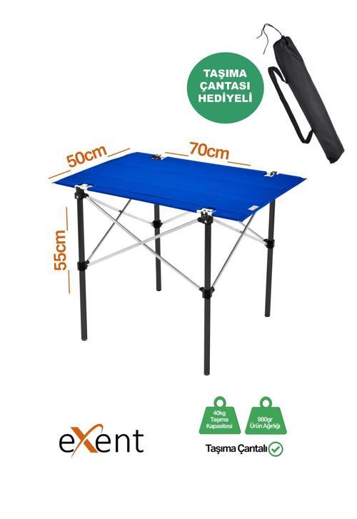 50x70 cm Kamp Masası Katlanabilir Masa, Piknik Masası, Siyah Taşıma Çantalı-MAVI