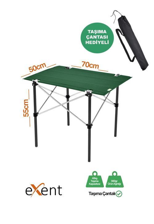 50x70 cm Kamp Masası Katlanabilir Masa, Piknik Masası, Siyah Taşıma Çantalı-PETROL YEŞİLİ