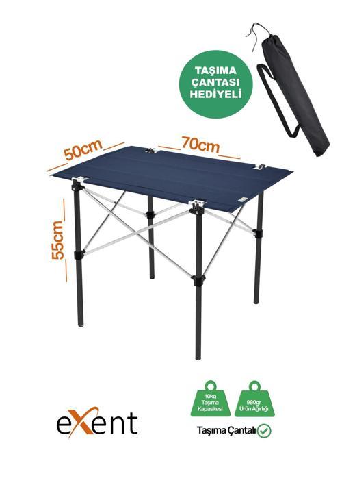 50x70 cm Kamp Masası Katlanabilir Masa, Piknik Masası, Siyah Taşıma Çantalı-LACİVERT