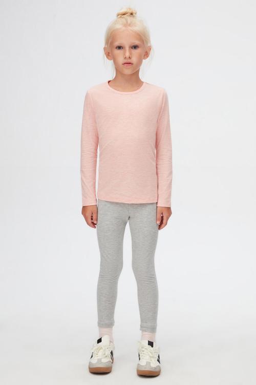 Koyu Pembe Melanj Basic Mevsimlik Likralı Uzun Kollu Kız Çocuk Tişört