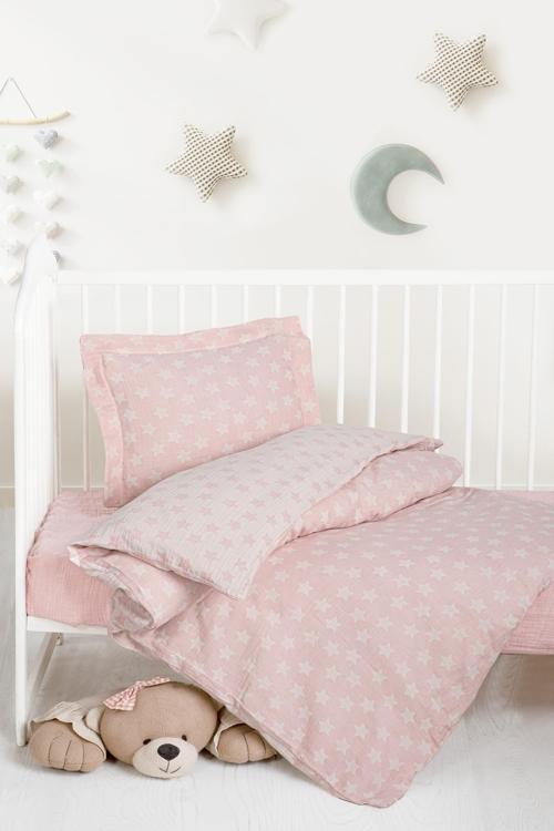 Kanz Jakarlı Müslin Bebek Nevresim Takımı Knz-013 Stars Pembe