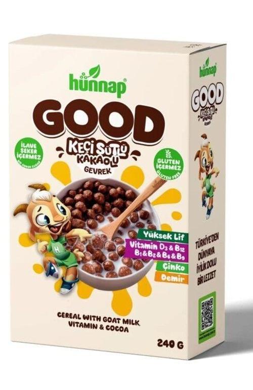 Hünnap Keçi Sütlü Kakao ve Vitamıin Tahıllı Glutensiz Gevrek 240 Gr