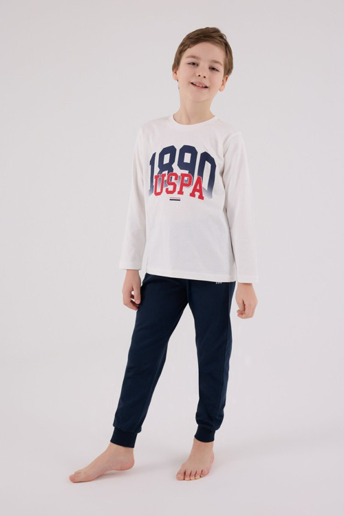 U.S. Polo Assn Uzun Kol Pijama Takım US2203-4 Beyaz