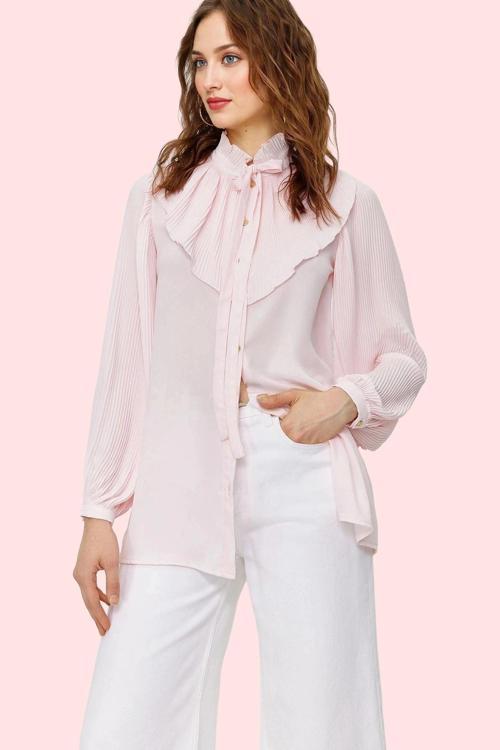 Kadın Şifon Gömlek Fırfırlı Hakim Yaka Uzun Kollu Yazlık Günlük Kullanım Dayanıklı Malzeme