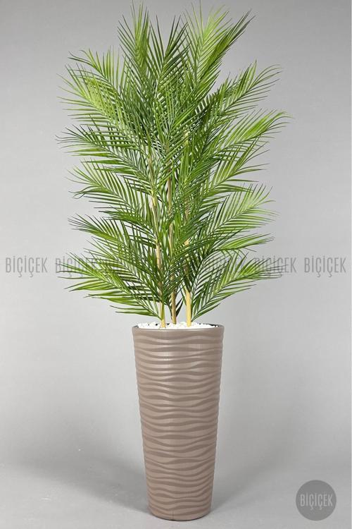 Yapay Areka Ağacı Palmiye Ağacı 33 Yapraklı Bambu Gövdeli Mocca Kumsal Saksı Salon Çiçeği 150Cm