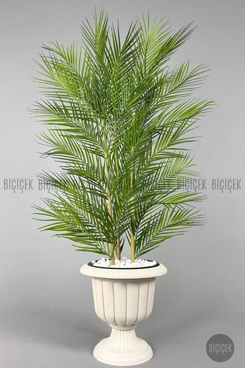 Yapay Areka Ağacı Palmiye Ağacı 33 Yapraklı Bambu Gövdeli Kırıkbeyaz Nergis Saksı Salon Çiçeği 130Cm