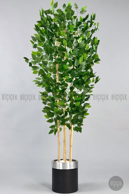 Yapay Benjamin Ağacı 170Cm Siyah Metal Saksıda Gümüş