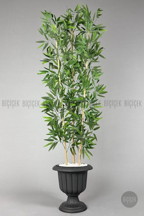 Yapay Bambu Ağacı 170Cm Yoğun Yapraklı Antrasit Renk Nergis Saksıda