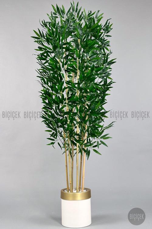 Yapay Bambu Ağacı 170Cm Krem Metal Saksıda Gold