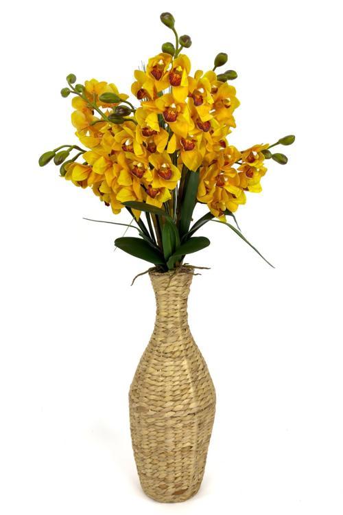 Luxury Sarı Singapur Orkide 120 Cm Hasır Bohem Vazoda