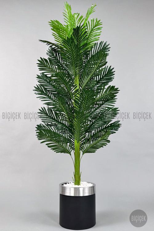 Areka Palmiyesi 150Cm Metal Siyah Gümüş Saksıda