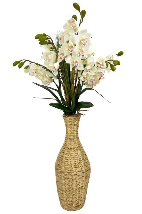 Luxury Beyaz Singapur Orkide 120 Cm Hasır Bohem Vazoda