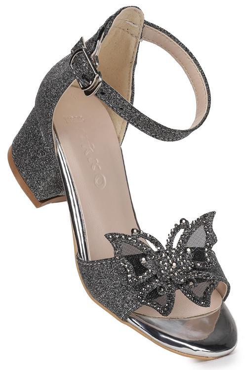 Zete Kum Simli Kız Çocuk 4 Cm Topuklu Sandalet Abiye Ayakkabı