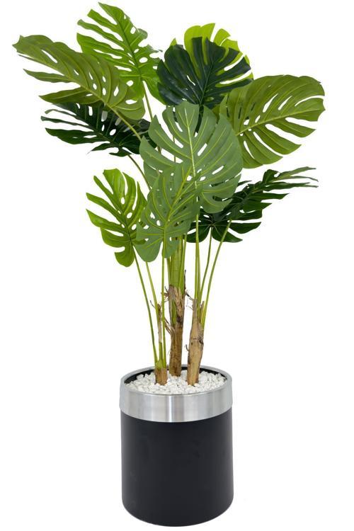 Monstera Ağacı 160Cm Siyah Gümüş Metal Saksıda