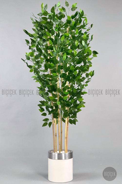 Yapay Benjamin Ağacı 170Cm Krem Metal Saksıda Gümüş