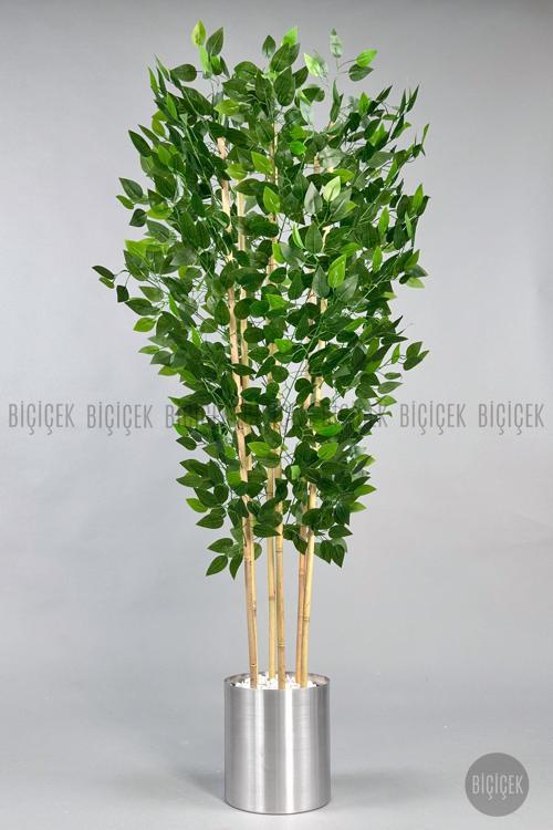 Yapay Benjamin Ağacı 170Cm Gümüş Metal Saksıda