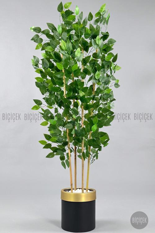 Yapay Benjamin Ağacı 140Cm Siyah Gold Metal Saksıda